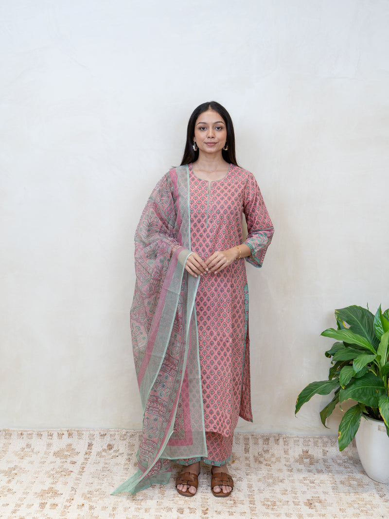 Cotton Hand Block Printed Kurta - Pink