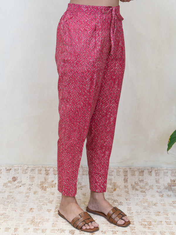 Cotton Hand Block Printed Pant - Pink