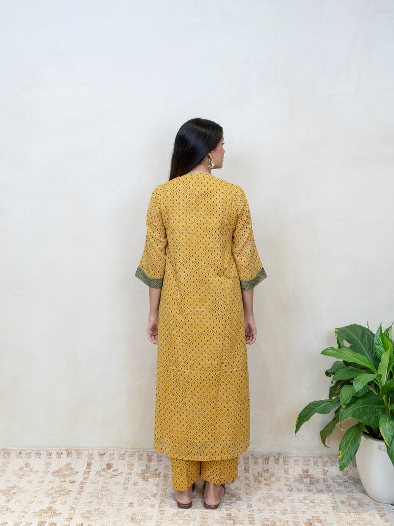 Cotton Hand Block Printed Kurta - Yellow