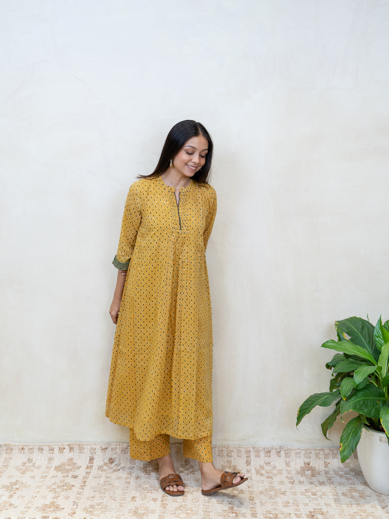 Cotton Hand Block Printed Kurta - Yellow