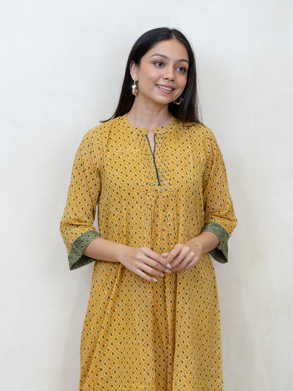 Cotton Hand Block Printed Kurta - Yellow