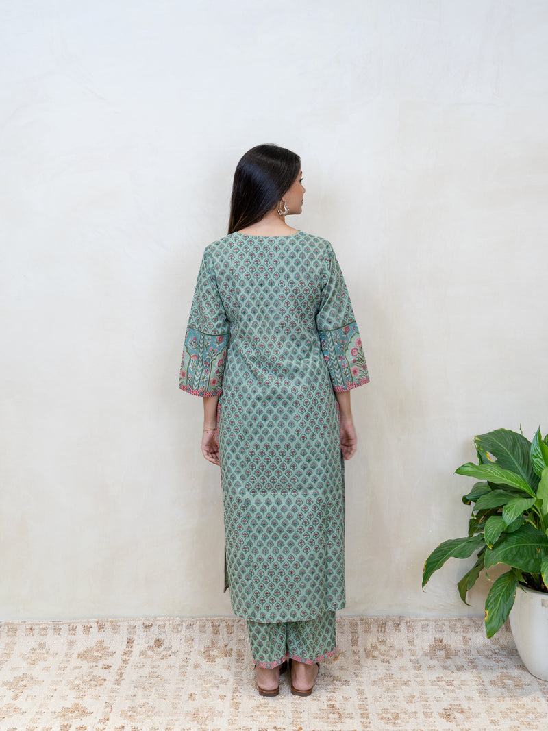 Cotton Hand Block Printed Kurta - Green