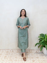 Cotton Hand Block Printed Kurta - Green