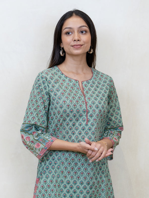 Cotton Hand Block Printed Kurta - Green