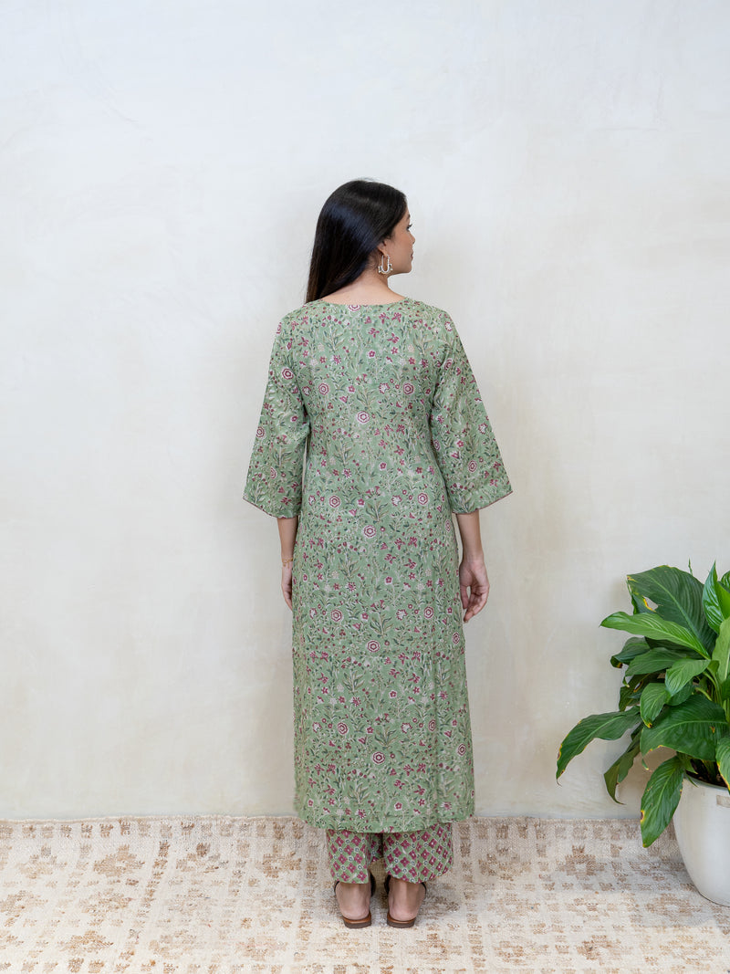 Cotton Hand Block Printed Kurta - Green