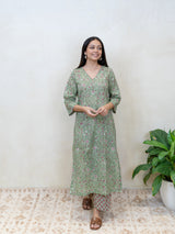 Cotton Hand Block Printed Kurta - Green