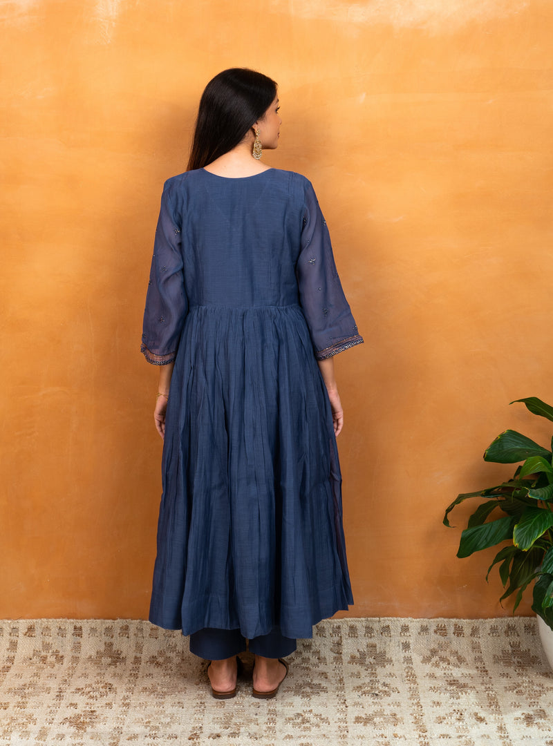 Chanderi Hand Work Kurta - Blue