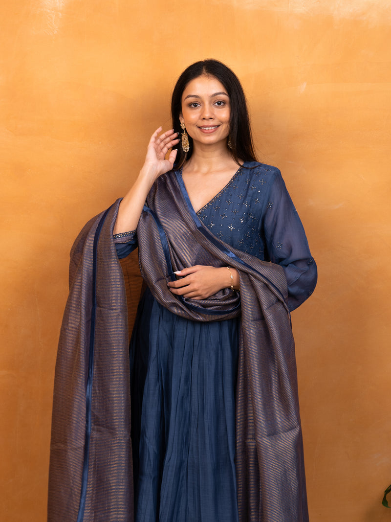 Chanderi Zari Dupatta - Blue