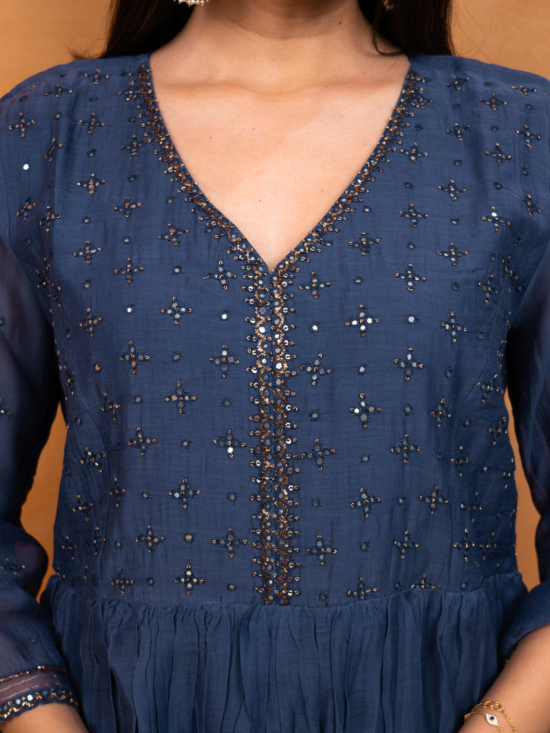 Chanderi Hand Work Kurta - Blue