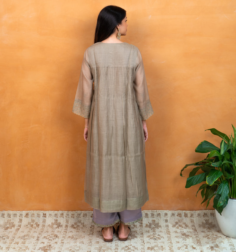 Chanderi Hand Work Kurta - Green