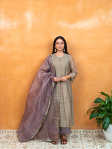 Organza Hand Block Printed Dupatta - Lilac