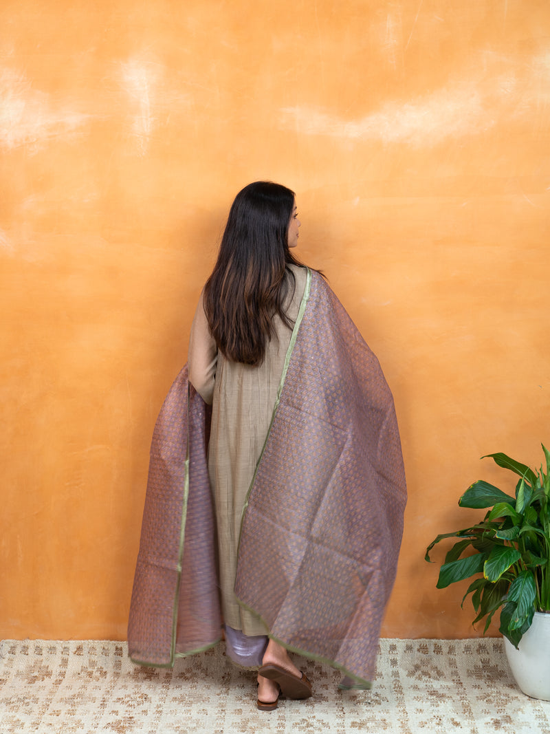 Organza Hand Block Printed Dupatta - Lilac