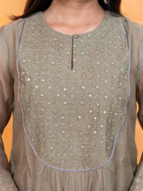 Chanderi Hand Work Kurta - Green