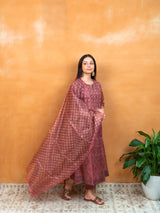 Kota Silk Hand Block Printed Dupatta - Pink