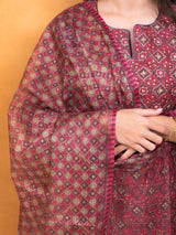 Kota Silk Hand Block Printed Dupatta - Pink