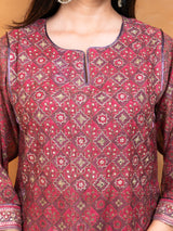 Chanderi Hand Embroidery Kurta - Pink