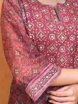 Chanderi Hand Embroidery Kurta - Pink