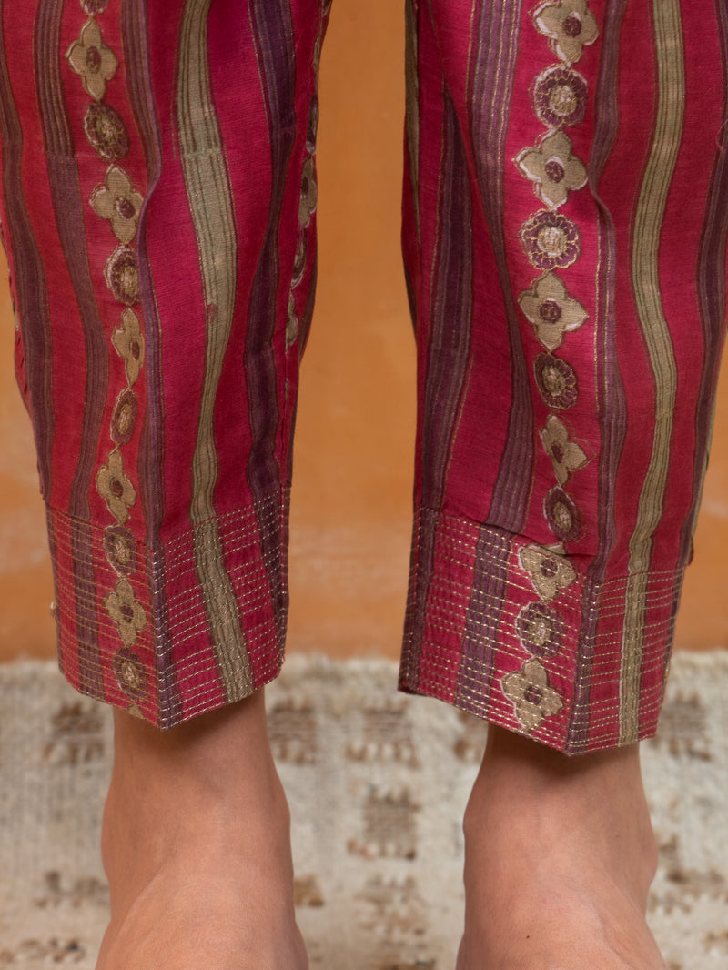 Chanderi Hand Block Printed Pant - Pink