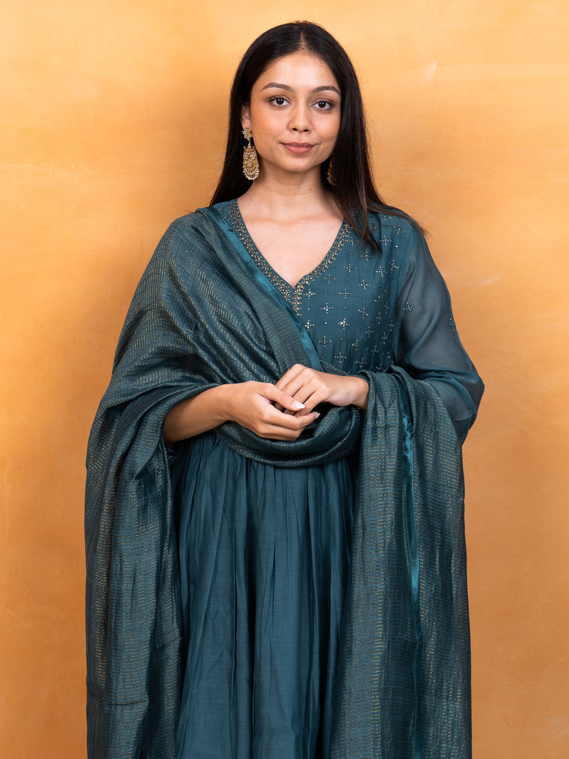 Chanderi Zari Dupatta - Green