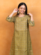 Chanderi Hand Embroidery Kurta - Light Green