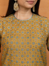 Chanderi Hand Embroidery Kurta - Mustard Yellow