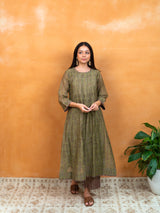 Chanderi Hand Embroidery Kurta - Green