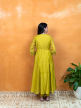 Chanderi Hand Embroidered Kurta - Yellow