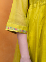 Chanderi Hand Embroidered Kurta - Yellow