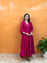 Chanderi Hand Embroidered Kurta - Pink