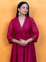 Chanderi Hand Embroidered Kurta - Pink