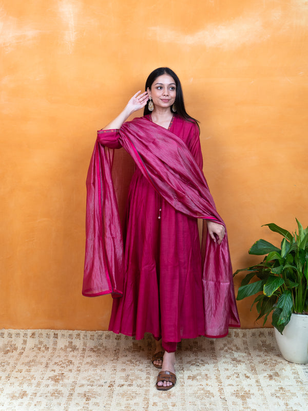 Chanderi Zari Dupatta - Pink