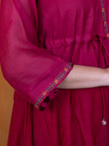 Chanderi Hand Embroidered Kurta - Pink