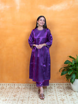 Mashru Hand Work Kurta - Purple