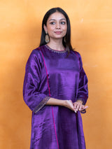 Mashru Hand Work Kurta - Purple