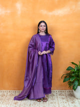 Mashru Hand Work Kurta - Purple