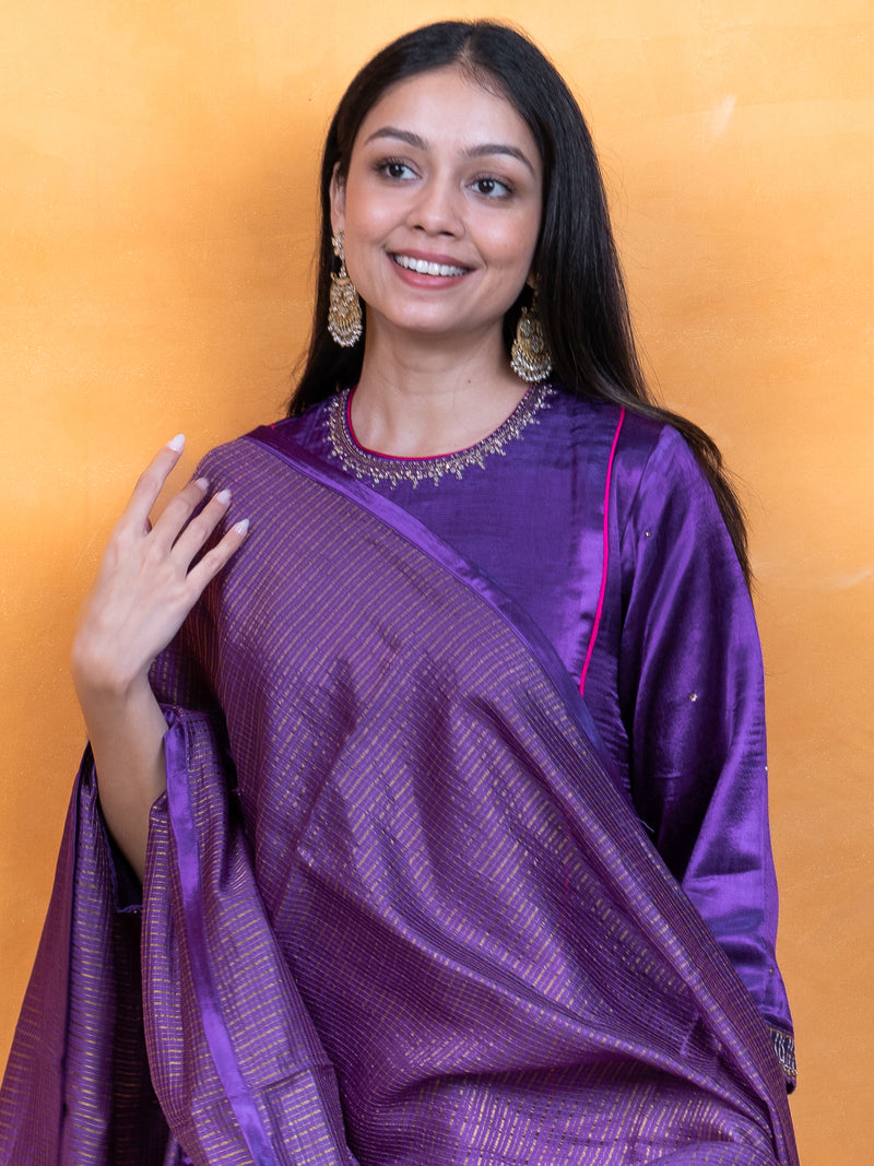 Silk Zari Dupatta - Purple