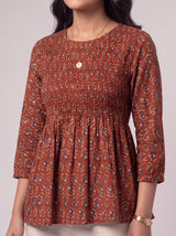 Red Hand-Block Printed Cotton Top