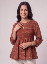 Red Hand-Block Printed Cotton Top