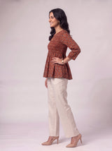 Red Hand-Block Printed Cotton Top
