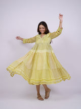 Green Tiered Hand Block Printed Chanderi Dress