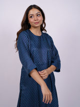 Blue Hand-Block Printed Satin Chanderi Kurta