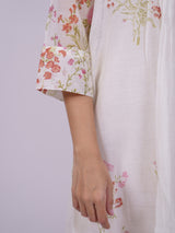 White Floral Hand-Embroidered Chanderi Dress with Slip