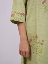 Green Cotton Hand-Block Printed Straight Kurta
