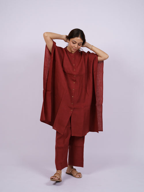 Brown Linen Front-Button Kaftan