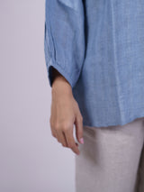 Blue Hand-Embroidered Linen Top
