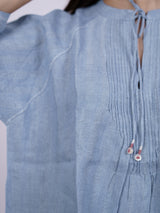 Blue Hand-Embroidered Linen Top