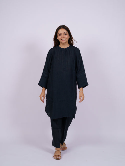 Blue Pure Linen Oversized Tunic