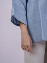 Blue Hand-Embroidered Linen Top