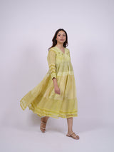 Green Tiered Hand Block Printed Chanderi Dress