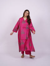 Pink Satin Chanderi Hand Block Printed Kurta